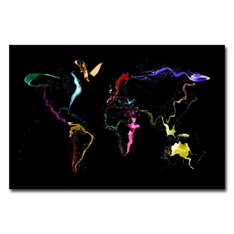 Colorful World Map Canvas Art in Black Frame