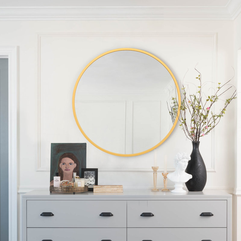 Eren Wall Mounted Modern Wall Accent Round Mirror, Gold, 24" x 24"