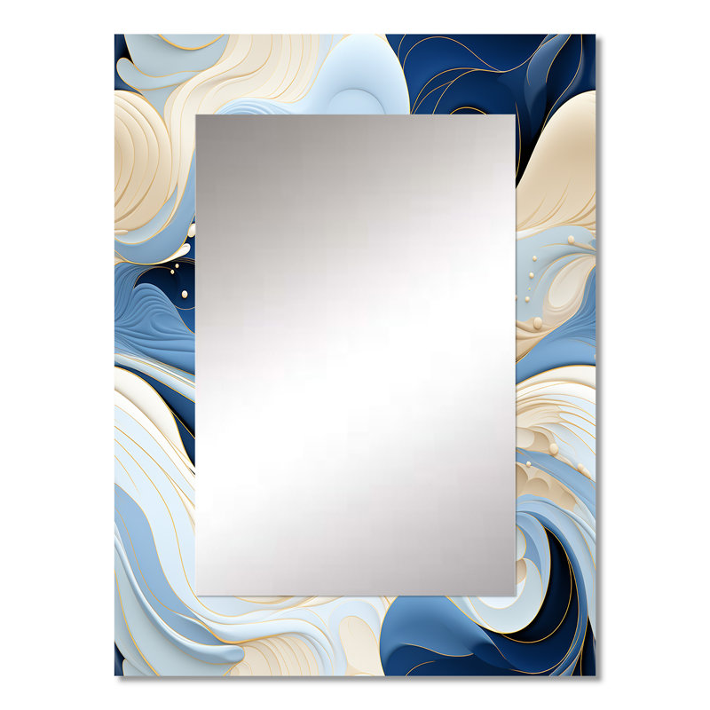 Coastal Minimalism Boho Pattern - Blue Minimalist Wall Mirror, 32" x 24"