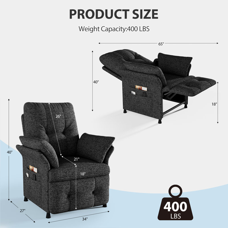 Electric Recliner with Heating and Massage Functions — Power Sofa featuring a Remote Control and 3 Side Pockets; Supports 180° Flat Recline (Sleeping Mode); Suitable for Living Rooms and Home Theaters, Dark Gray