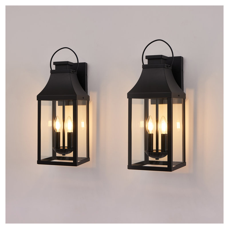 Applique murale d'extérieur 20 po moderne noir 20 po, paquet de 2 luminaires d'extérieur résistants aux intempéries avec verre transparent