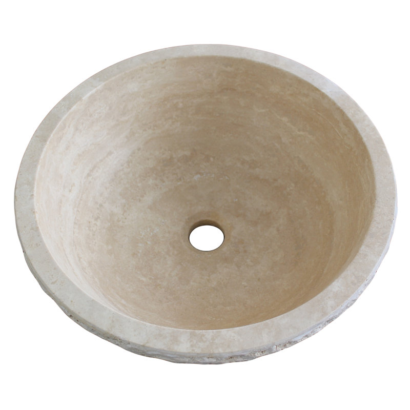 TashMart 16'' Travertine Circular Bathroom Sink, Light
