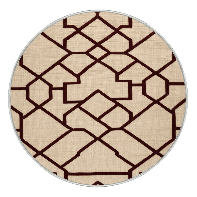 Tapis beige en treillis lavable à la machine, Rond 7 pi