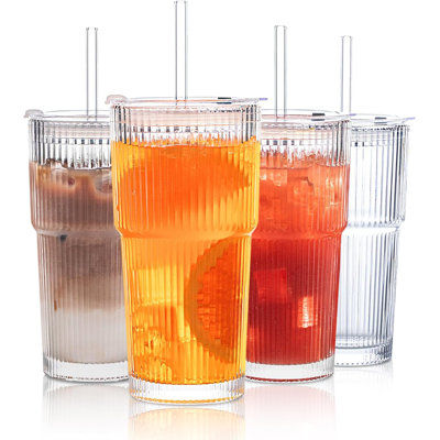 20 Oz Ribbed Glass Tumblers Set