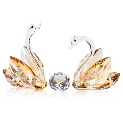 Cygne décoratif en verre taillé diamant poli à la main, cadeau romantique pour un couple à l'occasion d'un 50e anniversaire de mariage
