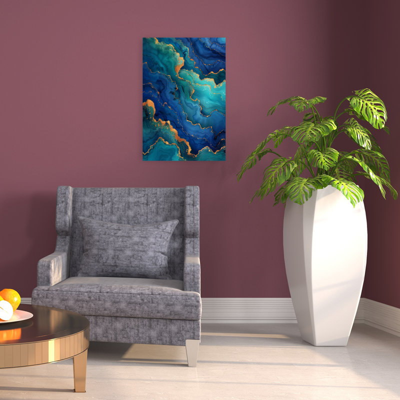 Bleu sarcelle fluide, abstrait, élégant, océan moderne, paysage, art mural, H 24 po x l 16 po