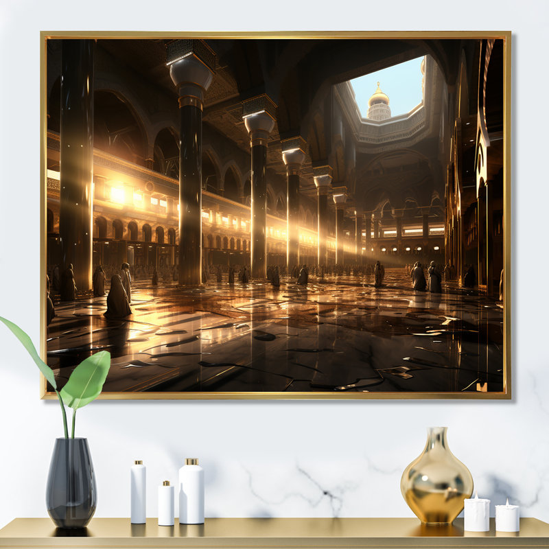 Hajj Pilgrimage I - Art mural, H 34 po x l 44 po x P 1,5 po, Cadre flottant doré