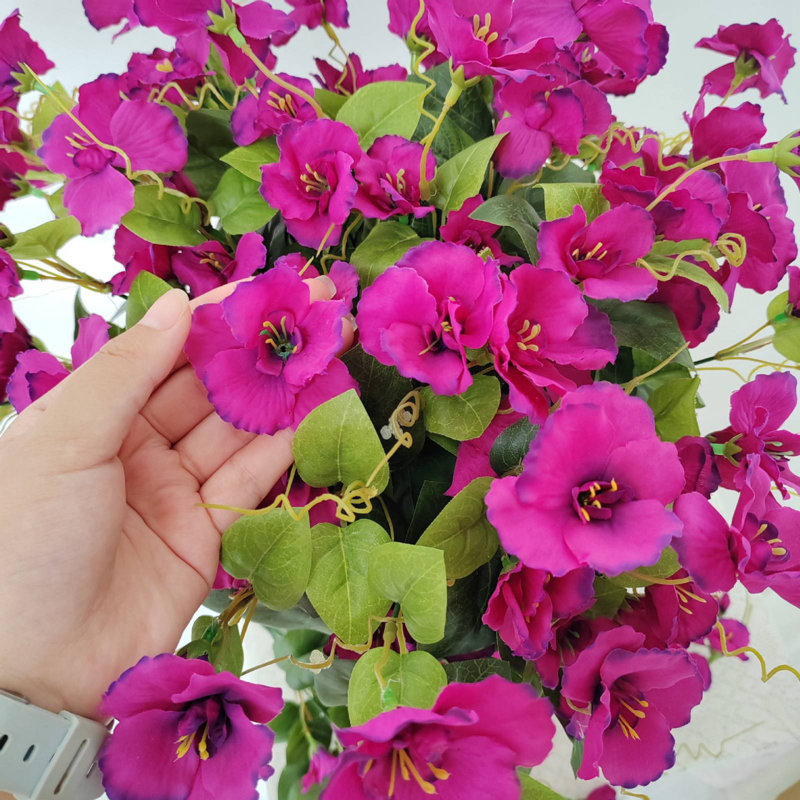 6 paquets de fleurs d'hibiscus artificielles pour la décoration du jardin, Rose foncé