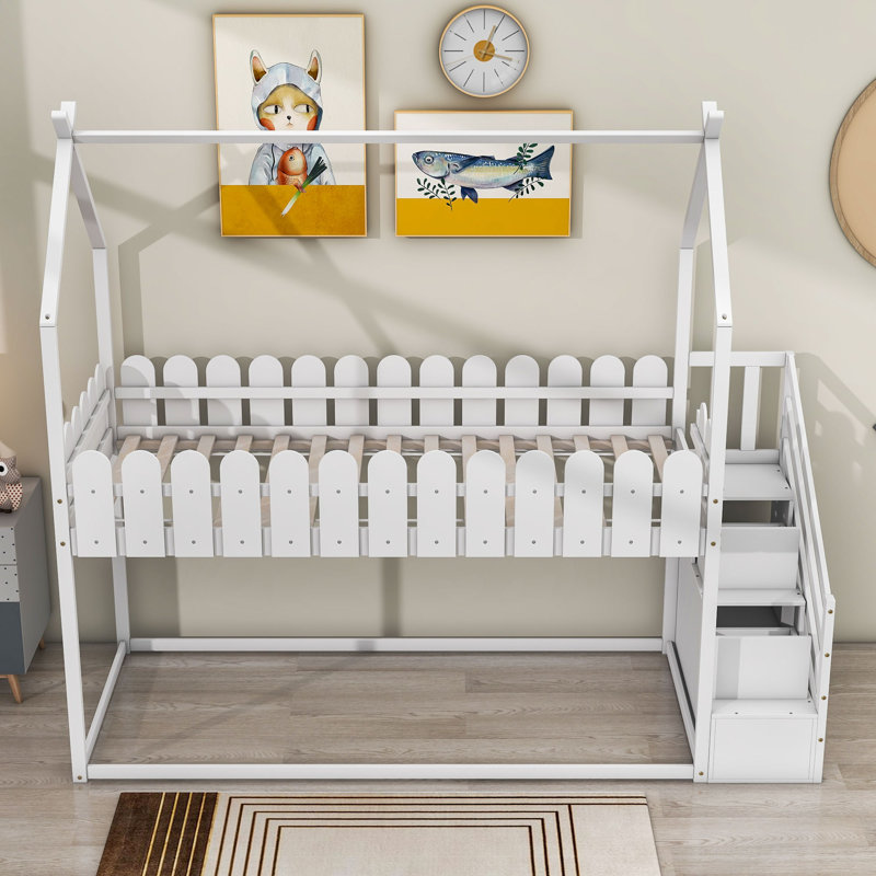 Antranig European Single (90 x 200 cm) 2 Drawer House Bunk Bed, White