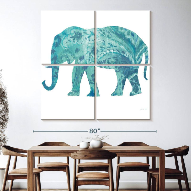 Brampt Boho Teal Elephant II, 74" H x 74" W