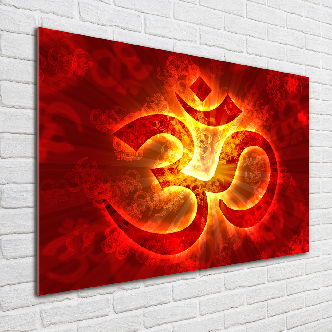 Glasbild A Burning Om Sign