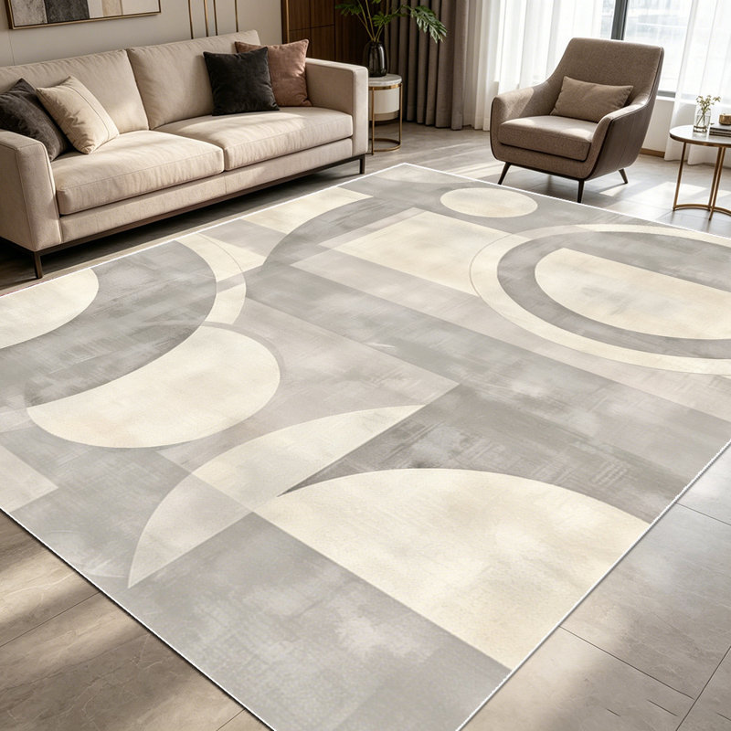 1PC Geometric Abstract Neutral Tone Circle & Block Pattern area rugs for Living Room, Soft and Comfortable, Suitable for all seasons, easy-to-maintain, machine washable Indoor floor mat, Under Table Farmhouse suitable for dining room, bedroom, home