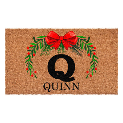 Paillasson couronne de Noël personnalisé, lettre Q