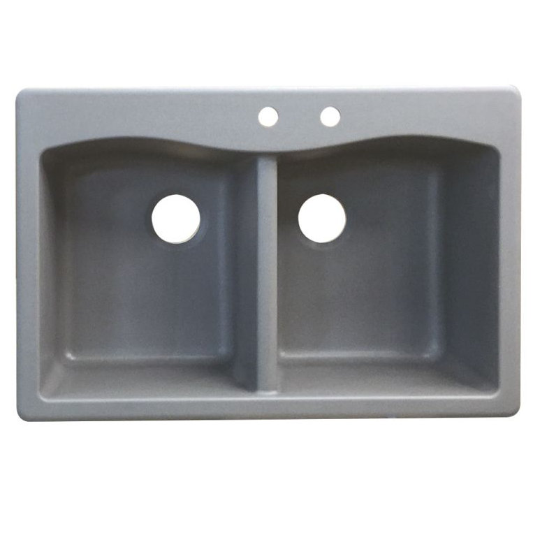 Évier de cuisine à double cuves l 33 po x l 22 po Aversa, Gris, 2 trous