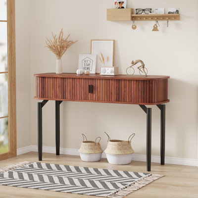 Fluted Console Table With Storage,Wood Sofa Table With Sliding Door by 17 Stories
