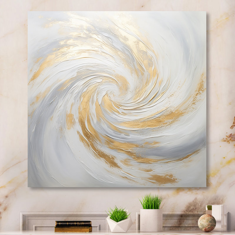 Vortex II doré et blanc, Toile tendue, H 36 po x l 36 po x P 1,5 po