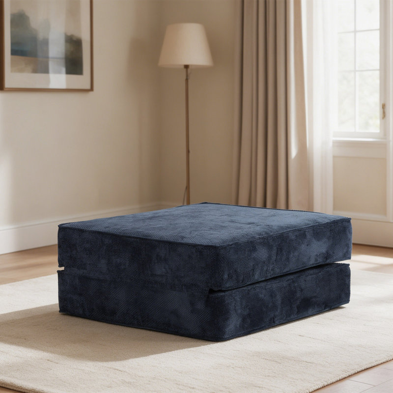 80cm Wide Velvet Rectangle Standard Ottoman, Dark Blue