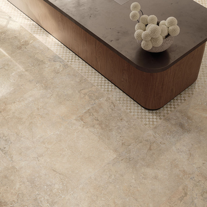 Travino Cross Cut Travertine 24X48 Matte Porcelain Tile, Matte Beige
