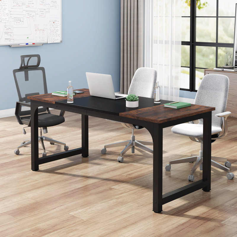 Waltman Rectangle Office Desk, Dark Brown/Black, 75Cm H x 160Cm W x 80Cm D