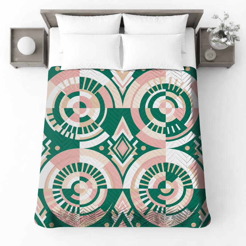 Couvre-lit matelassé à motif géométrique circulaire toutes tailles, Queen