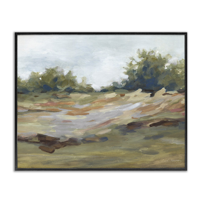 Giclée de paysage d'automne brossé, dessin par Carol Robinson, H 11 po x l 14 po, Giclée encadrée noir minuit