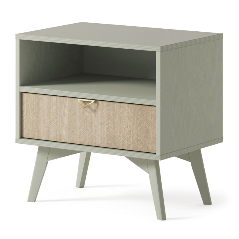 Alcesta  53.9cm W Manufactured Wood Bedside Table, Light Sage Matt/Oak Scandi