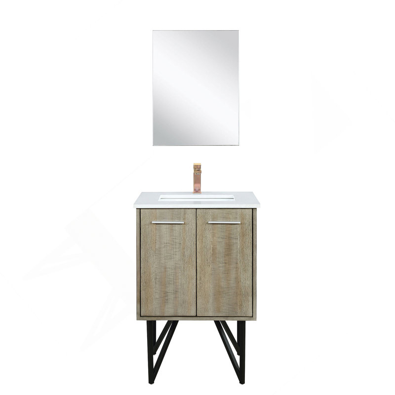 Meuble-lavabo de salle de bain 24 po X P 20 po D, comptoir en quartz, ensemble de robinet en métal Miroir