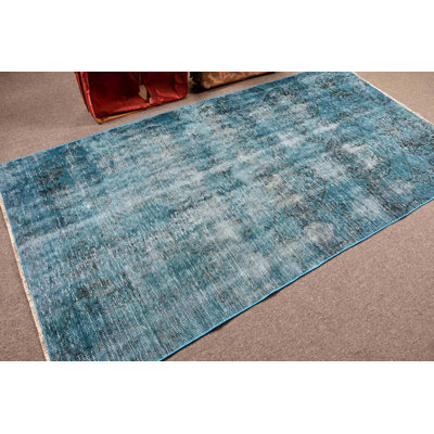 Tapis turc bleu rétro fait à la main, idéal pour décorer le salon et comme pièce décorative dans des espaces à thème oriental