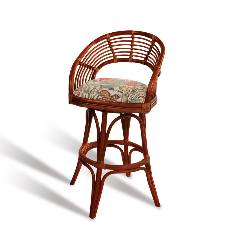 Danetra Swivel Stool, Tropical Fish/Red Brown Frame, Bar Stool (32" Seat Height)