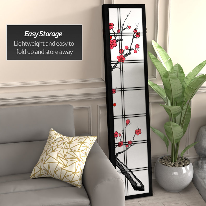 71" x 47.25" Tall Blossom 3 Panel Room Divider, Black