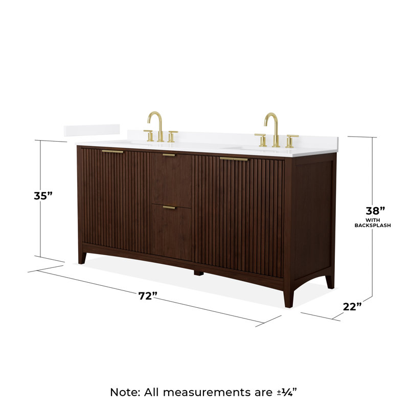Palmilla 72" Freestanding Double Bathroom Vanity with Quartz Top, Brushed Gold, Brown