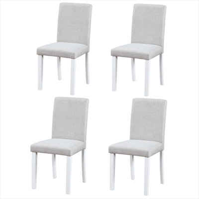 Ensemble de 4 chaises d'appoint avec revêtement en lin et structure en bois massif, finition gris ardoise et blanc, pour la salle à manger ou la cuisine