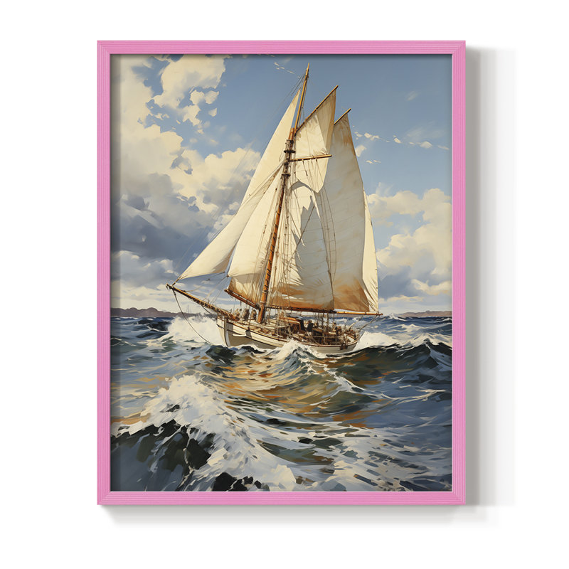 NAUTICAL Series CCCLIX Framed Print - Solid Wood, Pink, 30" H x 24" W