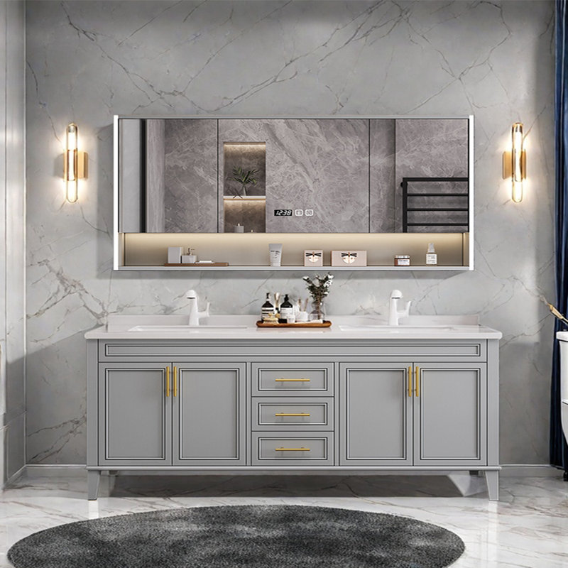 Simple modern French style bathroom cabinet, Light Gray, 32.28'' H x 66.93'' W x 21.65'' D