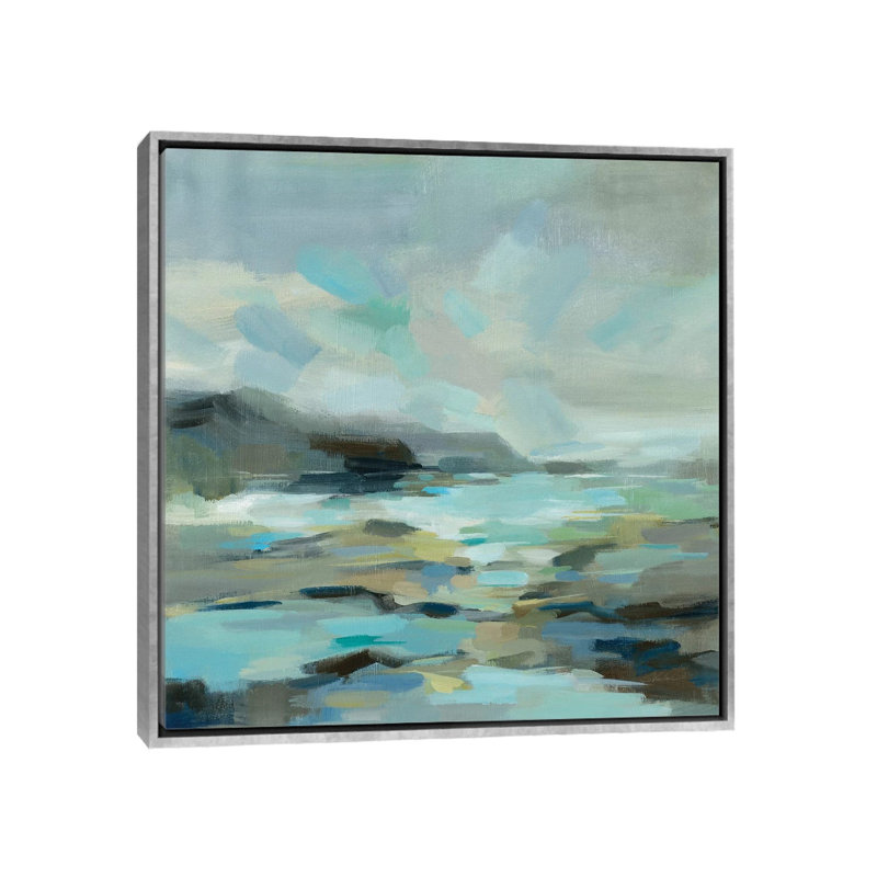 «Blue Lagoon» par Silvia Vassileva - reproduction d'art, Toile avec cadre argenté, Pas de tapis, H 18 po x l 18 po x 1,5 po