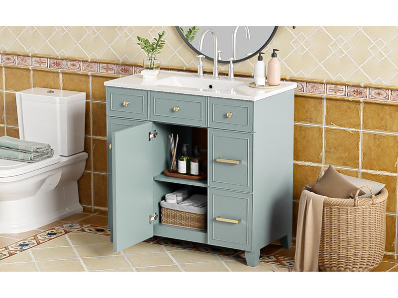 Meuble-lavabo 36 po avec lavabo en céramique, Vert