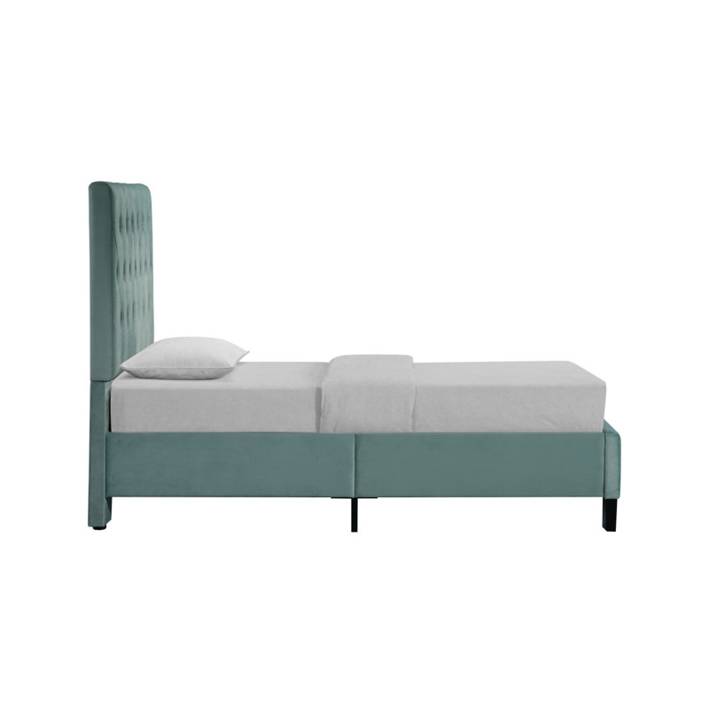 Structure de lit avec tête de lit Upholstedred, Bleu, Lit simple