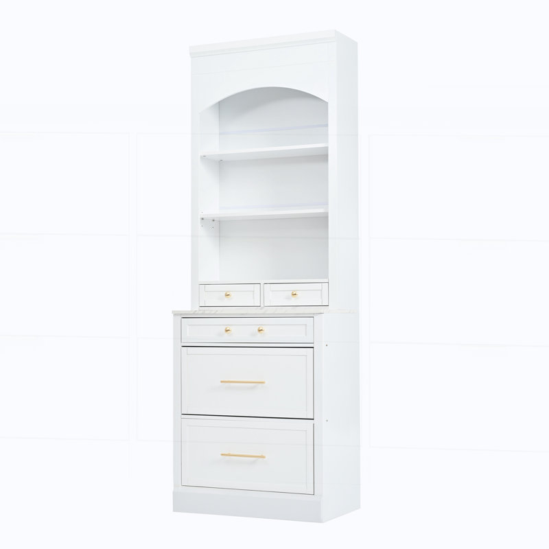 Vitrine avec 5 tiroirs de rangement et tablette réglable, White