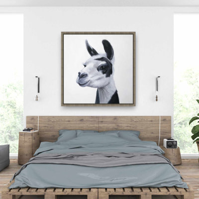 Black & White Lama | White Framed Canvas for Home Decor