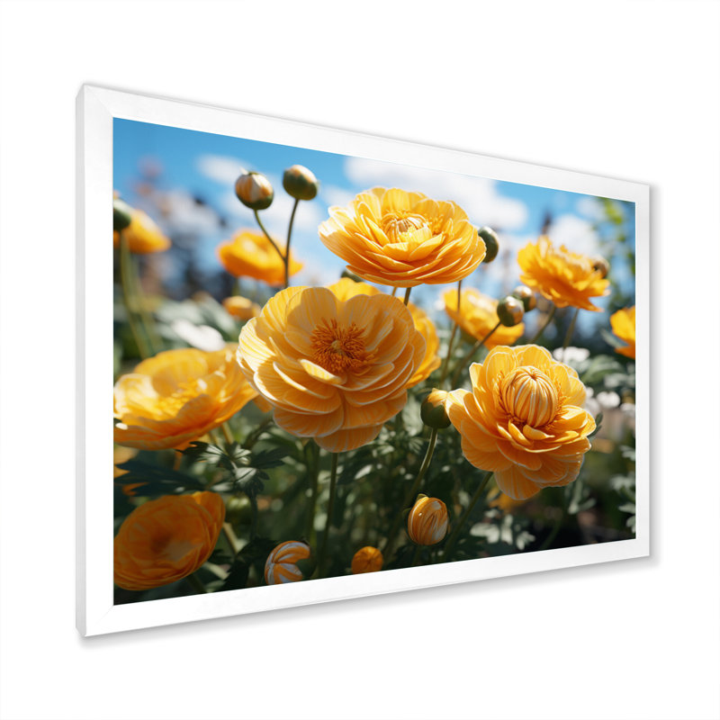 «Yellow Buttercups Field Vibrant III», reproduction d'art sur toile, H 12 po x l 20 po x P 1 po, Blanc