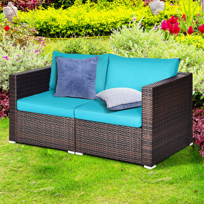 Millee 90.5" Wide Outdoor Wicker Loveseat with Cushions by Latitude Run