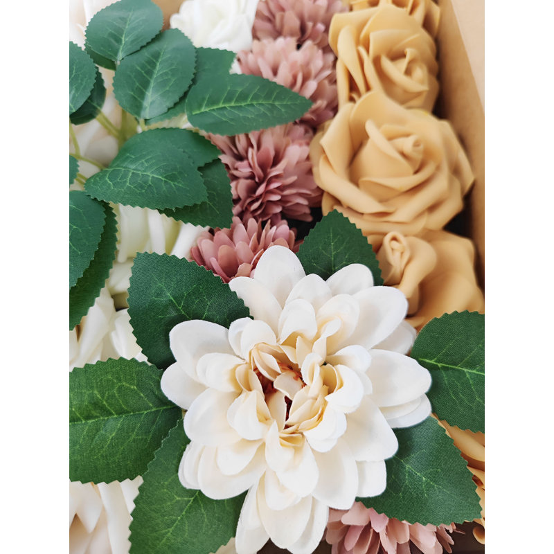 Ensemble de boîte à fleurs artificielles dégradé de couleur feuille de fleur avec des tiges pour les bouquets de mariage bricolage centres de table de fête de naissance décorations pour la maison