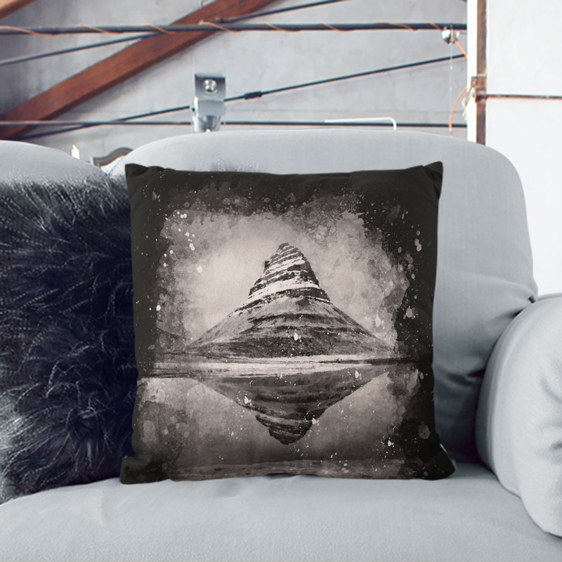 View of Kirkjufell Mountain in Iceland Cushion with Filling, Black, 40cm H x 40cm W x 15cm D