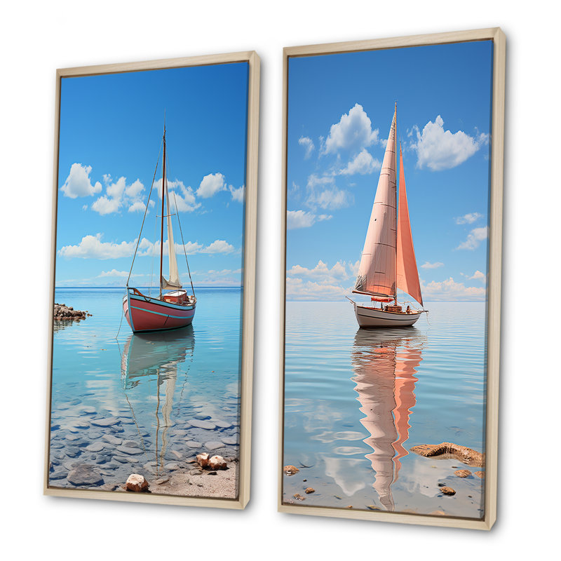 Horizon de planche à voile maritime - ensemble d'art mural en toile côtière de 2, Cadre flottant brun, H 28 po x l 25 po