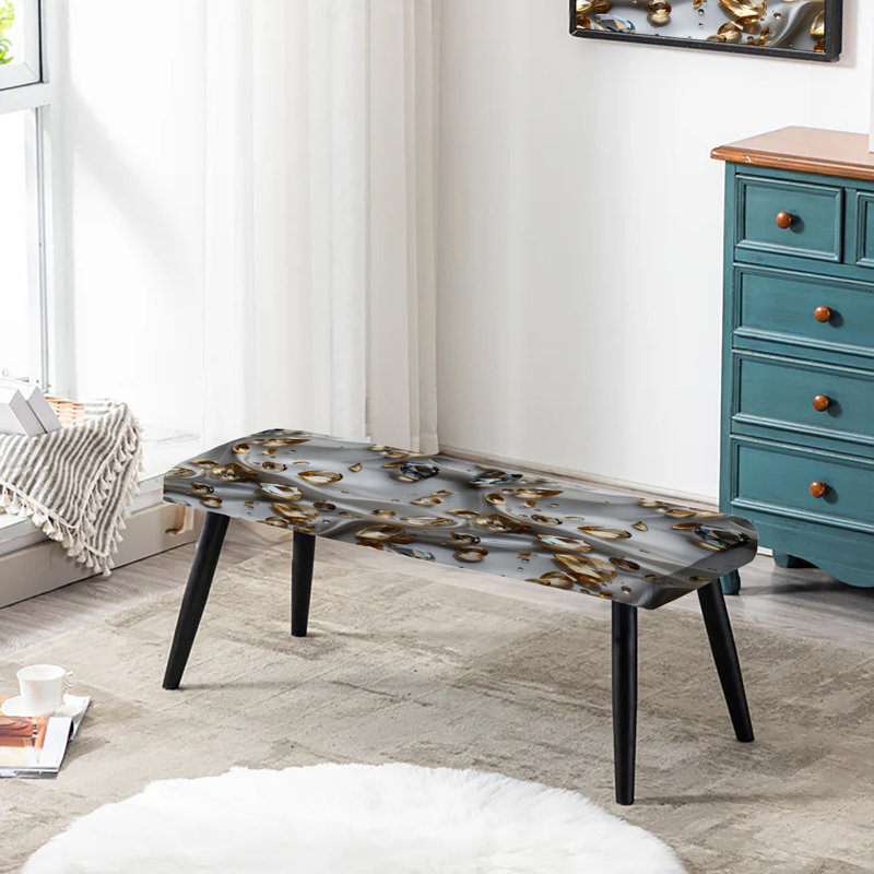 Banc rembourré gris et doré avec reflets en cristal Glam