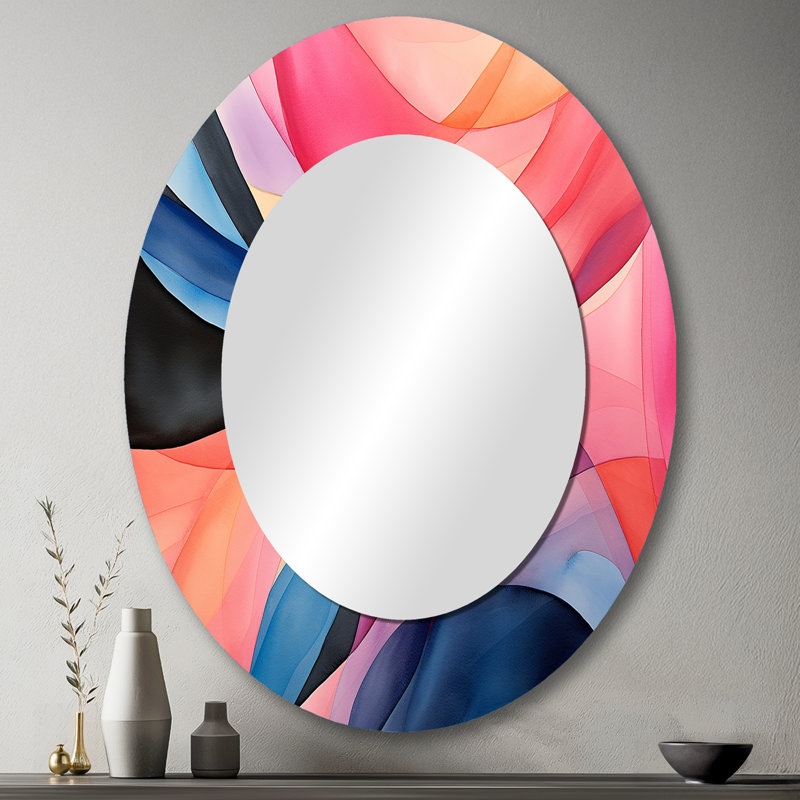 Motif géométrique de couleurs douces V - Miroir mural moderne ovale, H 43 po x l 33 po