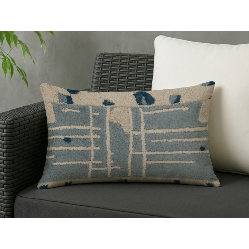 Coussin décoratif intérieur et extérieur Modern, Bleu / ivoire / bleu marine abstrait, Rectangle H 25 po x l 18 po