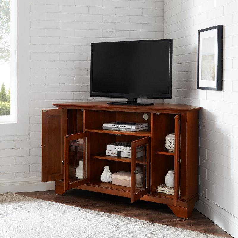 Hedon Unfinished Corner TV Stand for TVs up to 52, Classic Cherry