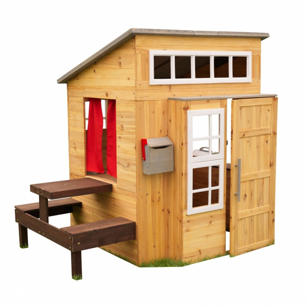 KidKraft Modern Outdoor Wooden Playhouse with Picnic Table, Mailbox and