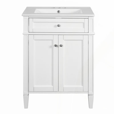 Meuble-lavabo mural blanc 24 po avec lavabo en acrylique intégré, 2 tiroirs à fermeture en douceur, armoire flottante pré-assemblée et moderne